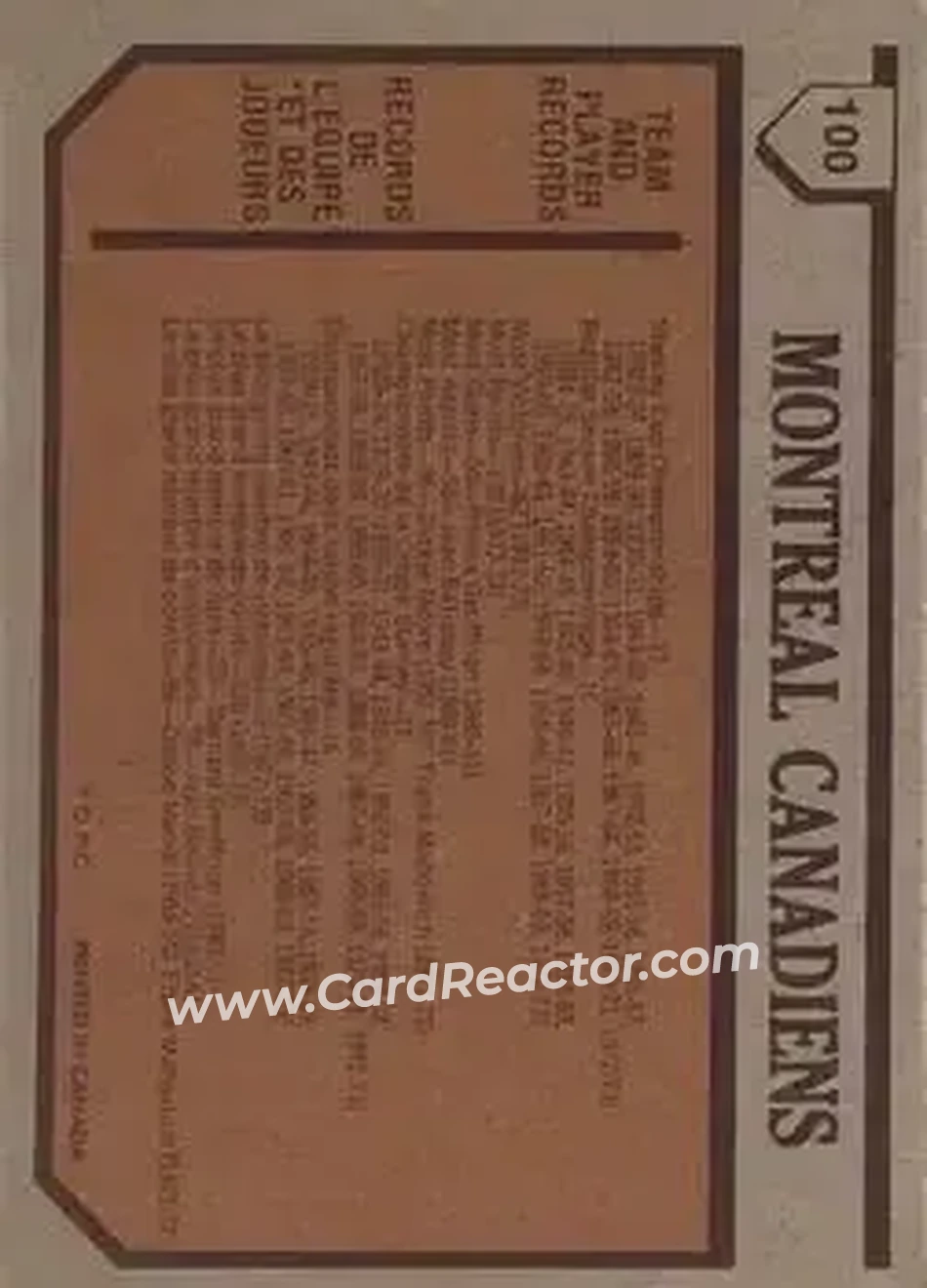 1973-74 O-Pee-Chee #100 - Canadiens Team TC - Montreal Canadiens - Montreal Canadiens - Back