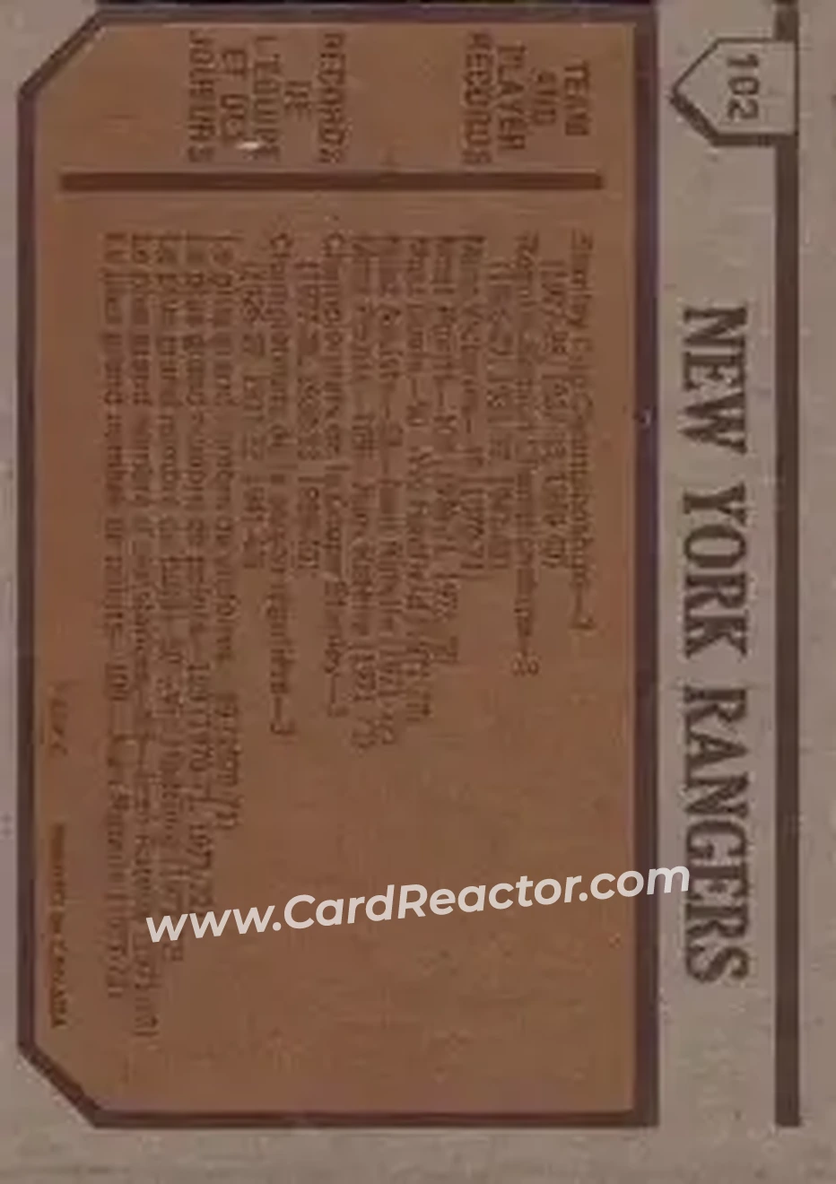 1973-74 O-Pee-Chee #102 - Rangers Team TC - New York Rangers - New York Rangers - Back