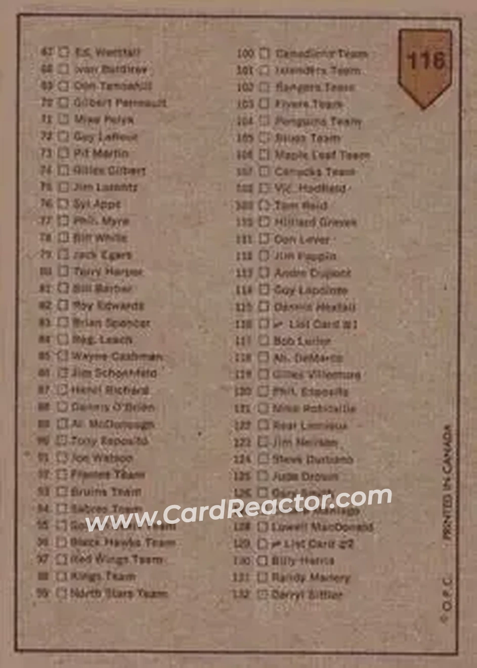 1973-74 O-Pee-Chee #116 - Checklist: 1-132 CL, UER - Back