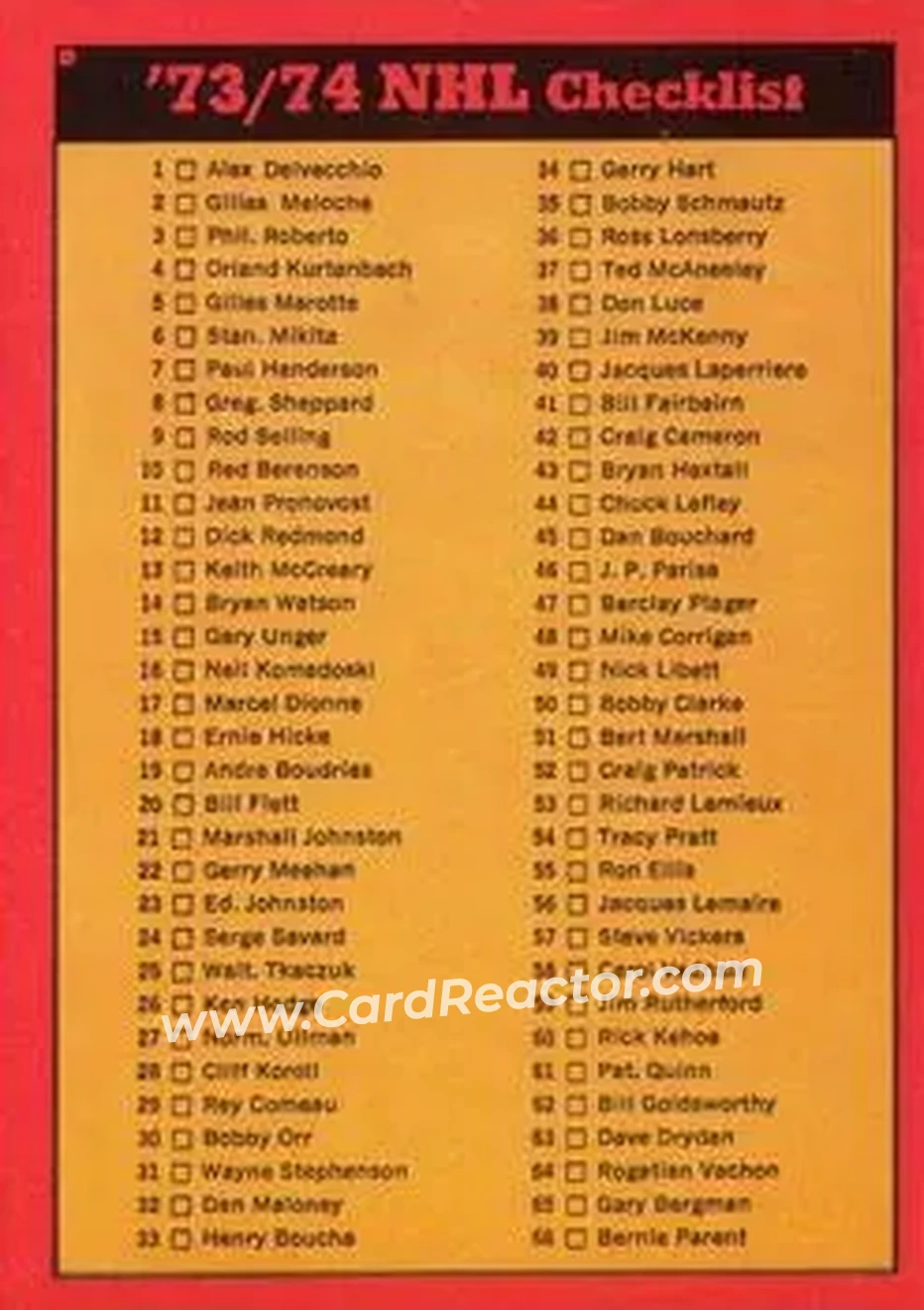 1973-74 O-Pee-Chee #116 - Checklist: 1-132 CL, UER - Front