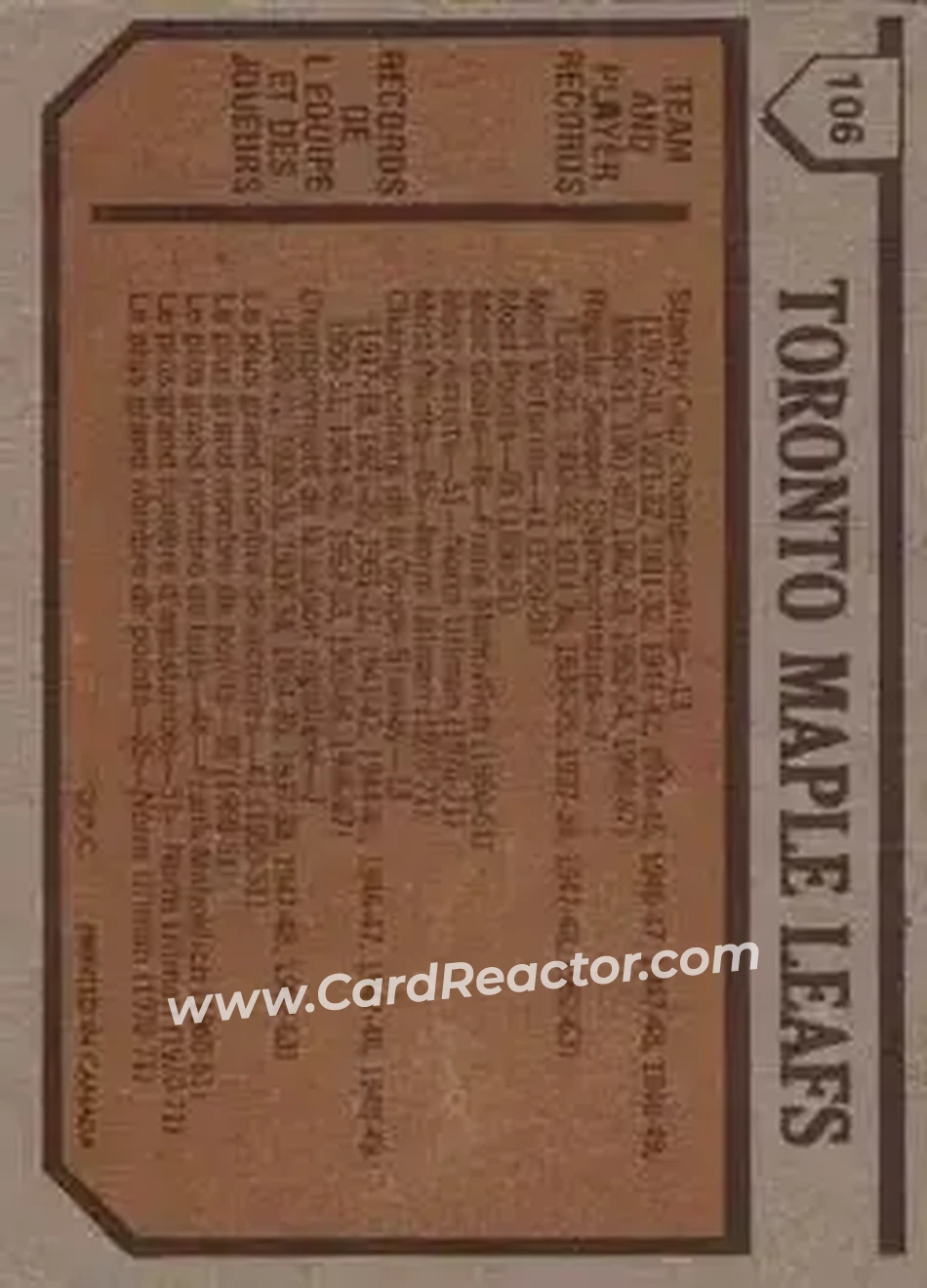 1973-74 O-Pee-Chee #106 - Maple Leafs Team TC - Toronto Maple Leafs - Toronto Maple Leafs - Back