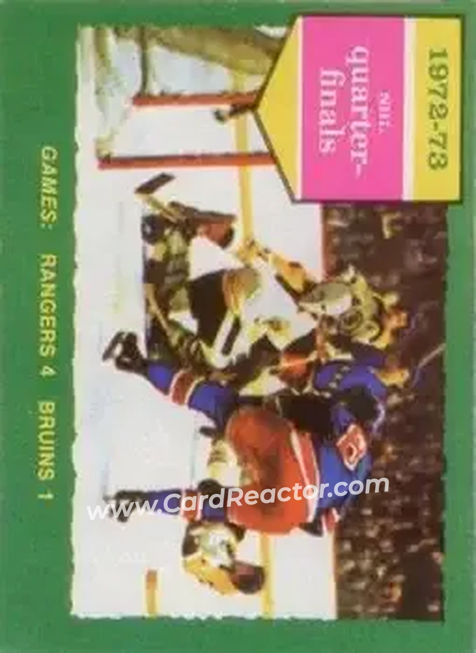 1973-74 O-Pee-Chee #194 - 1972-73 NHL Quarter-Finals (Series D) - New York Rangers - Boston Bruins - Front