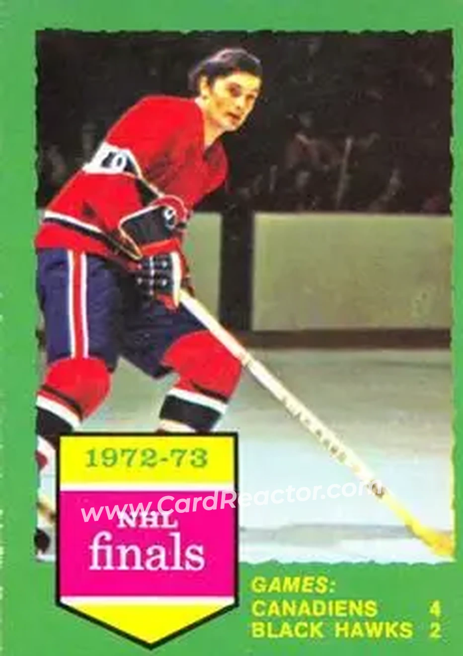 1973-74 O-Pee-Chee #197 - 1972-73 NHL Finals (Series G) - Montreal Canadiens - Chicago Blackhawks - Front