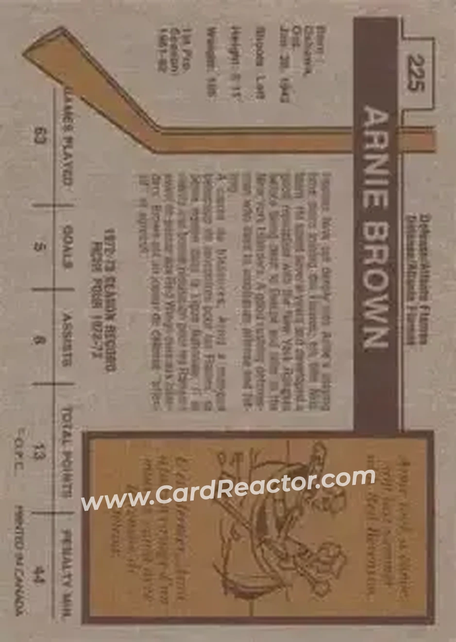 1973-74 O-Pee-Chee #225 - Arnie Brown - Atlanta Flames - Back 1973-74 O-Pee-Chee #225 - Arnie Brown - Atlanta Flames - Back