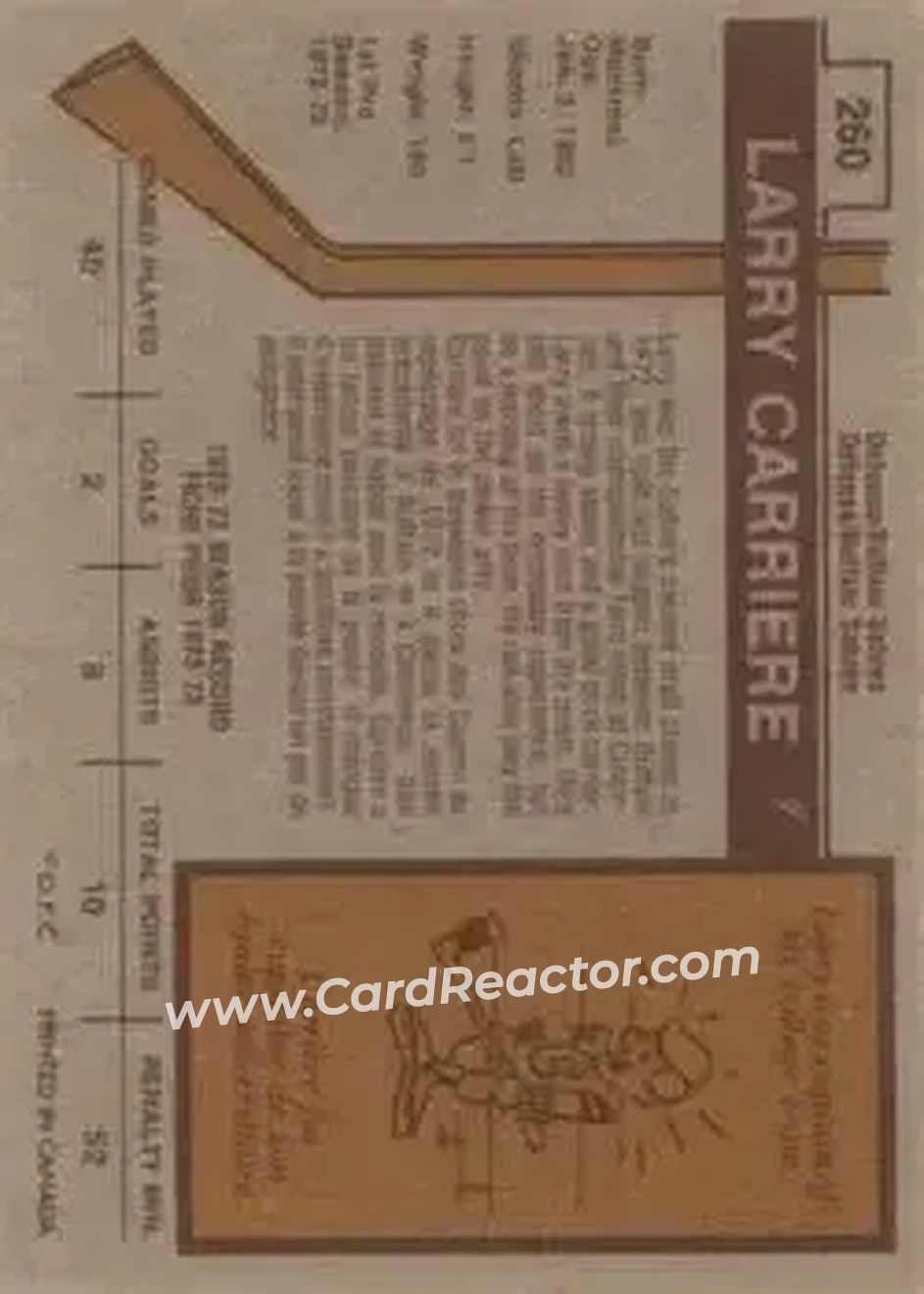 1973-74 O-Pee-Chee #260 - Larry Carriere - Buffalo Sabres - Back 1973-74 O-Pee-Chee #260 - Larry Carriere - Buffalo Sabres - Back