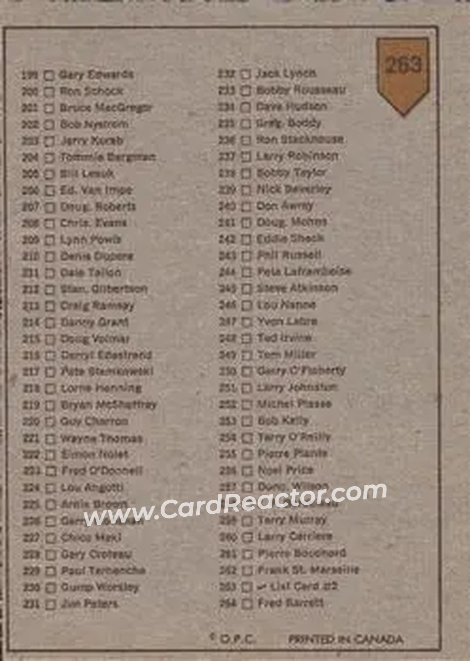 1973-74 O-Pee-Chee #263 - Checklist: 133-264 CL - Back