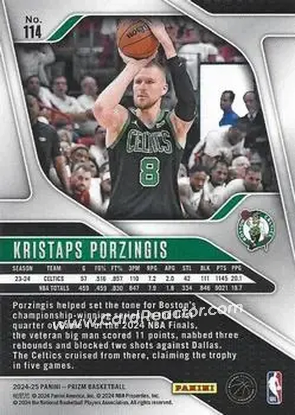 2024-25 Panini Prizm #114 - Kristaps Porziņģis - Boston Celtics - Back 2024-25 Panini Prizm #114 - Kristaps Porziņģis - Boston Celtics - Back
