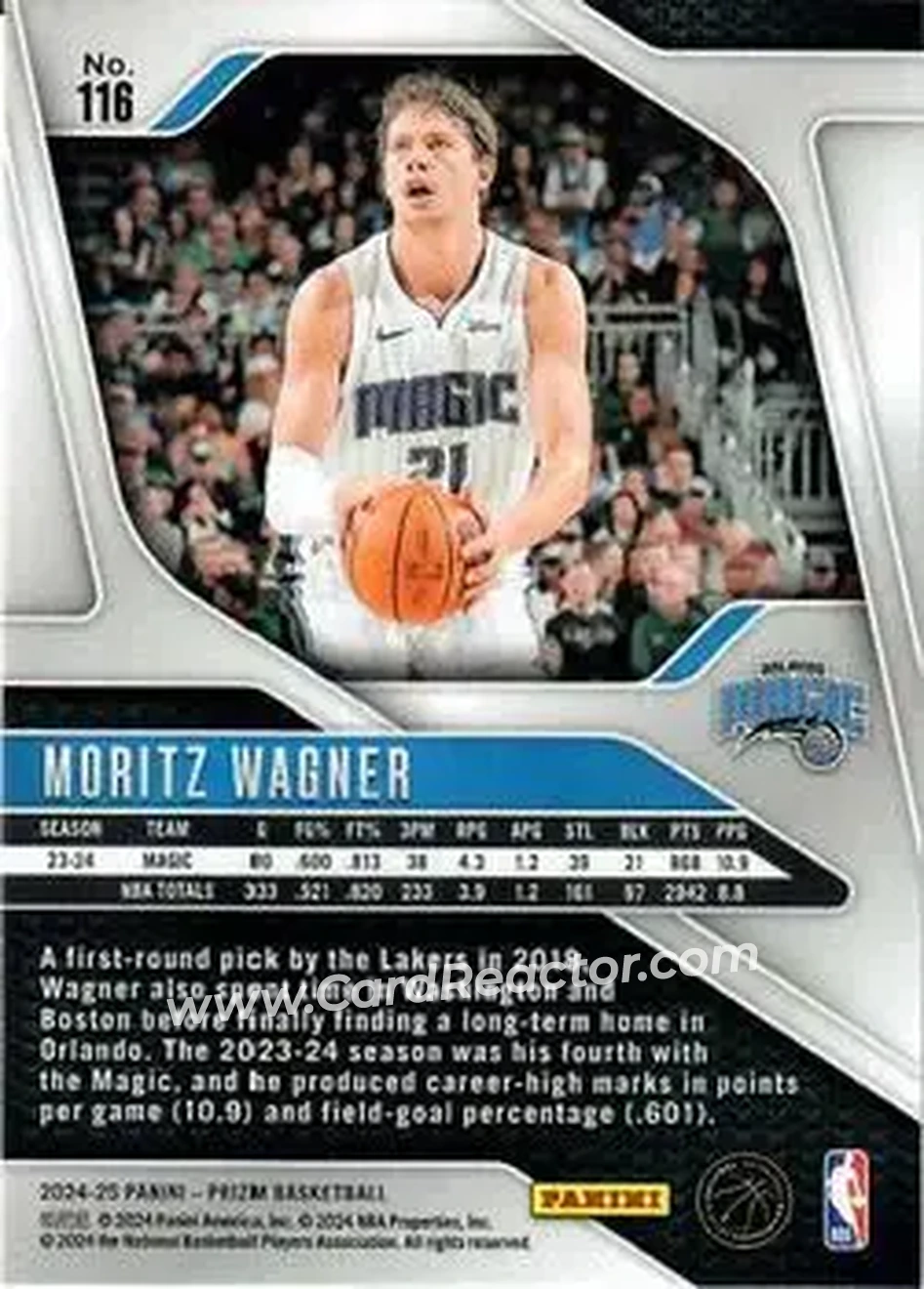 2024-25 Panini Prizm #116 - Moritz Wagner - Orlando Magic - Back