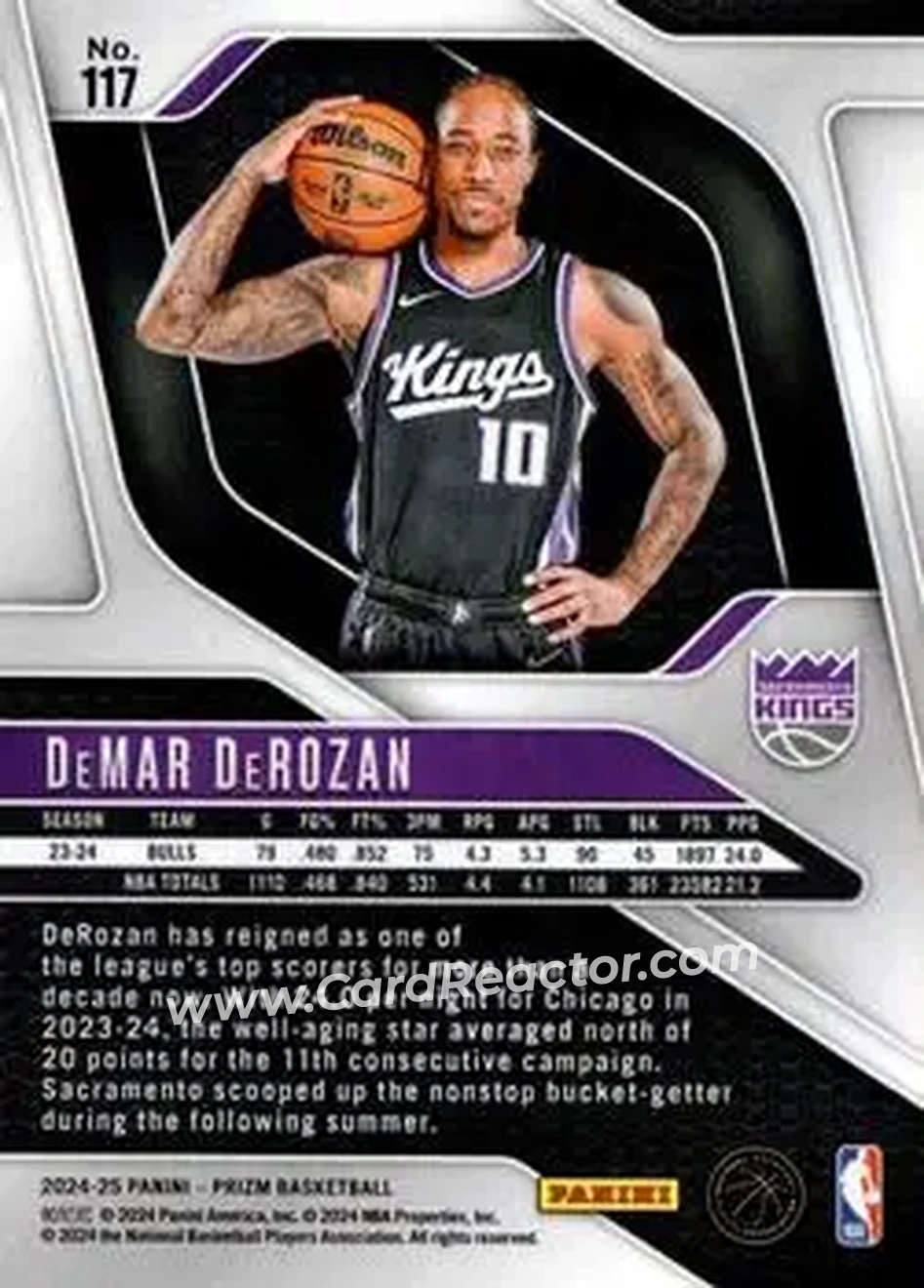 2024-25 Panini Prizm #117 - DeMar DeRozan - Sacramento Kings - Back