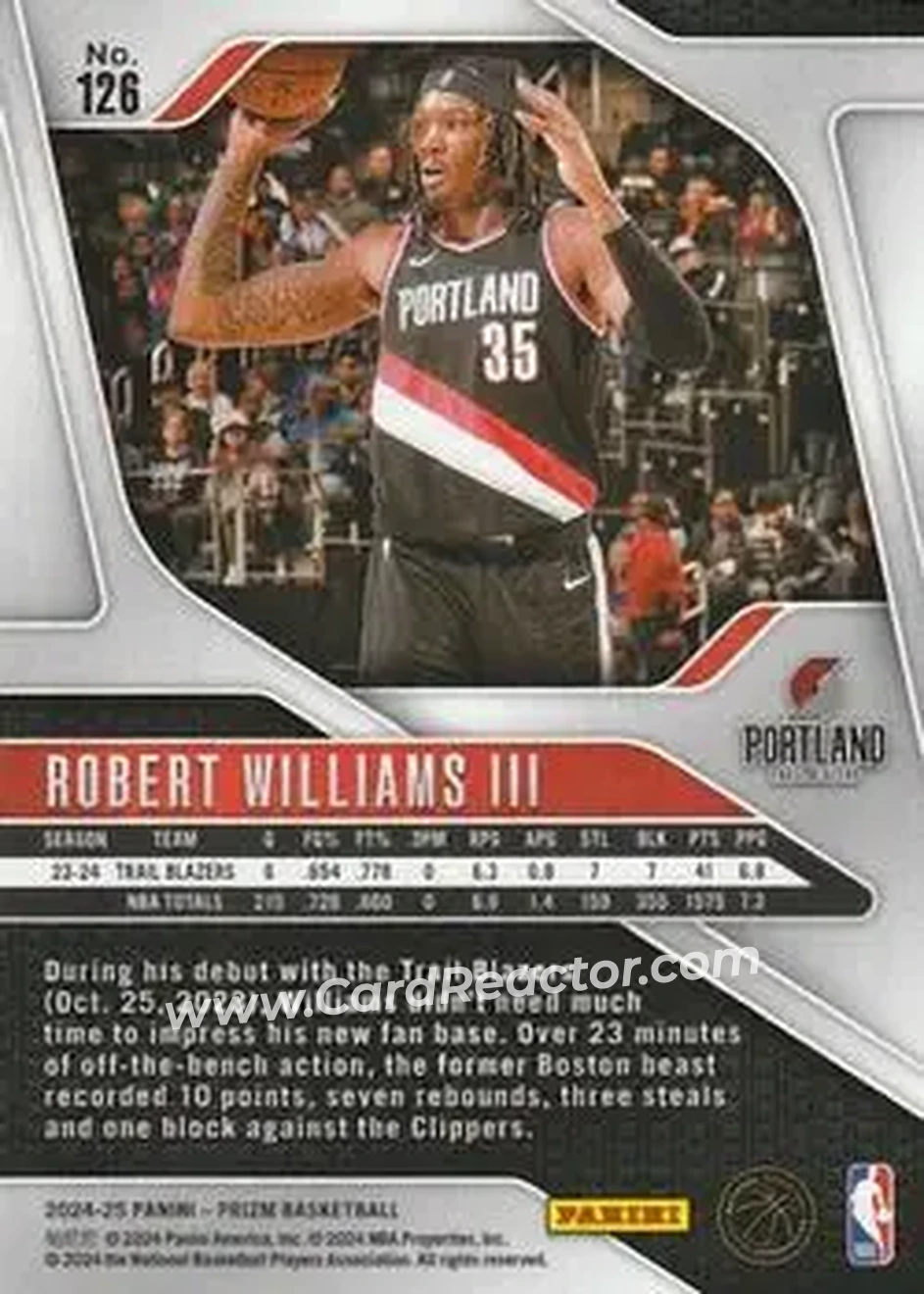 2024-25 Panini Prizm #126 - Robert Williams III - Portland Trail Blazers - Back