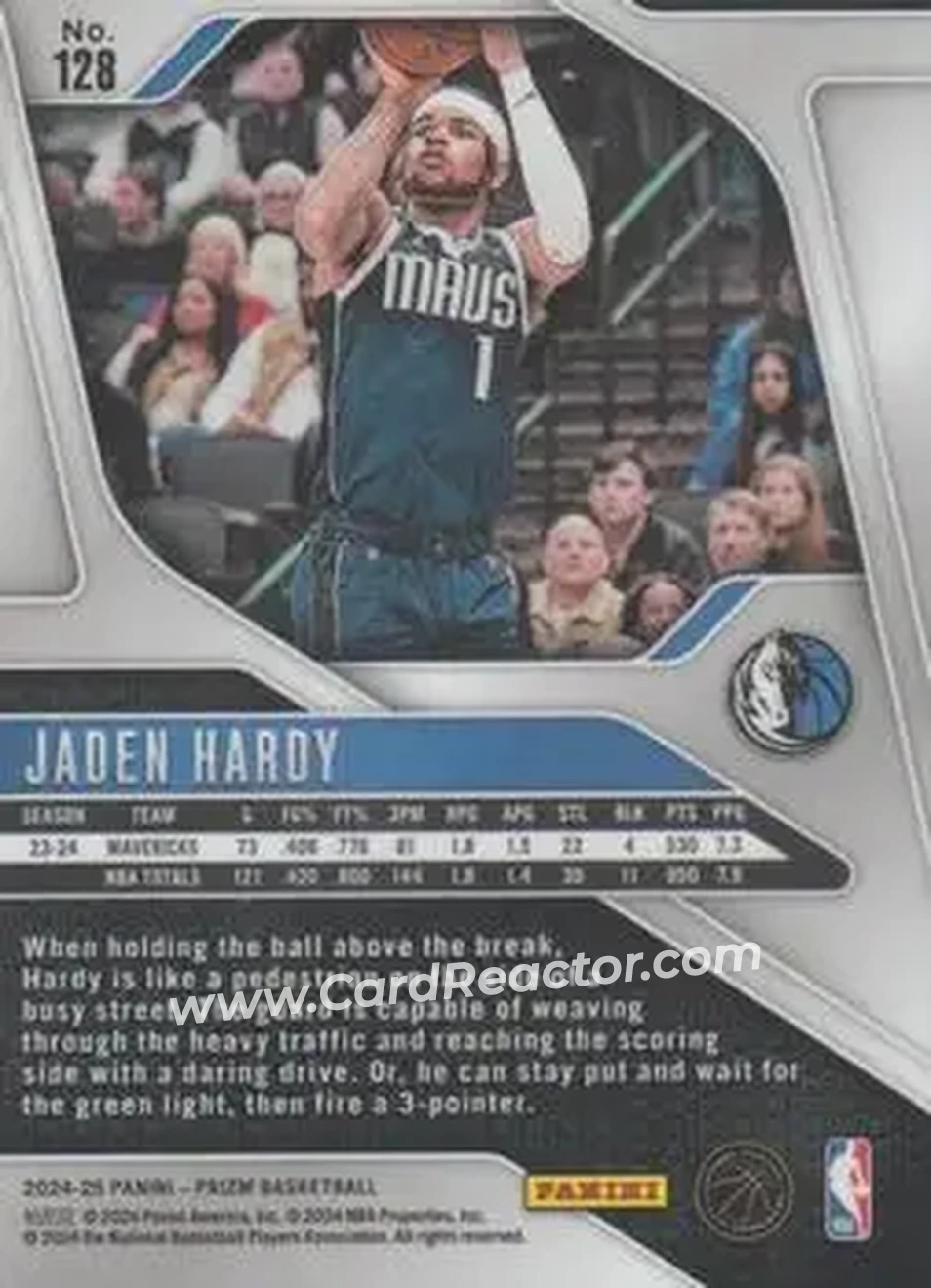 2024-25 Panini Prizm #128 - Jaden Hardy - Dallas Mavericks - Back 2024-25 Panini Prizm #128 - Jaden Hardy - Dallas Mavericks - Back