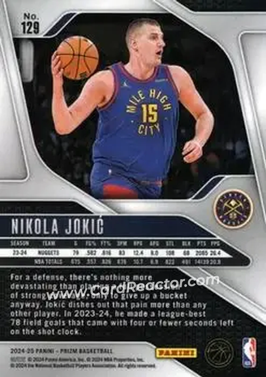 2024-25 Panini Prizm #129 - Nikola Jokić - Denver Nuggets - Back 2024-25 Panini Prizm #129 - Nikola Jokić - Denver Nuggets - Back