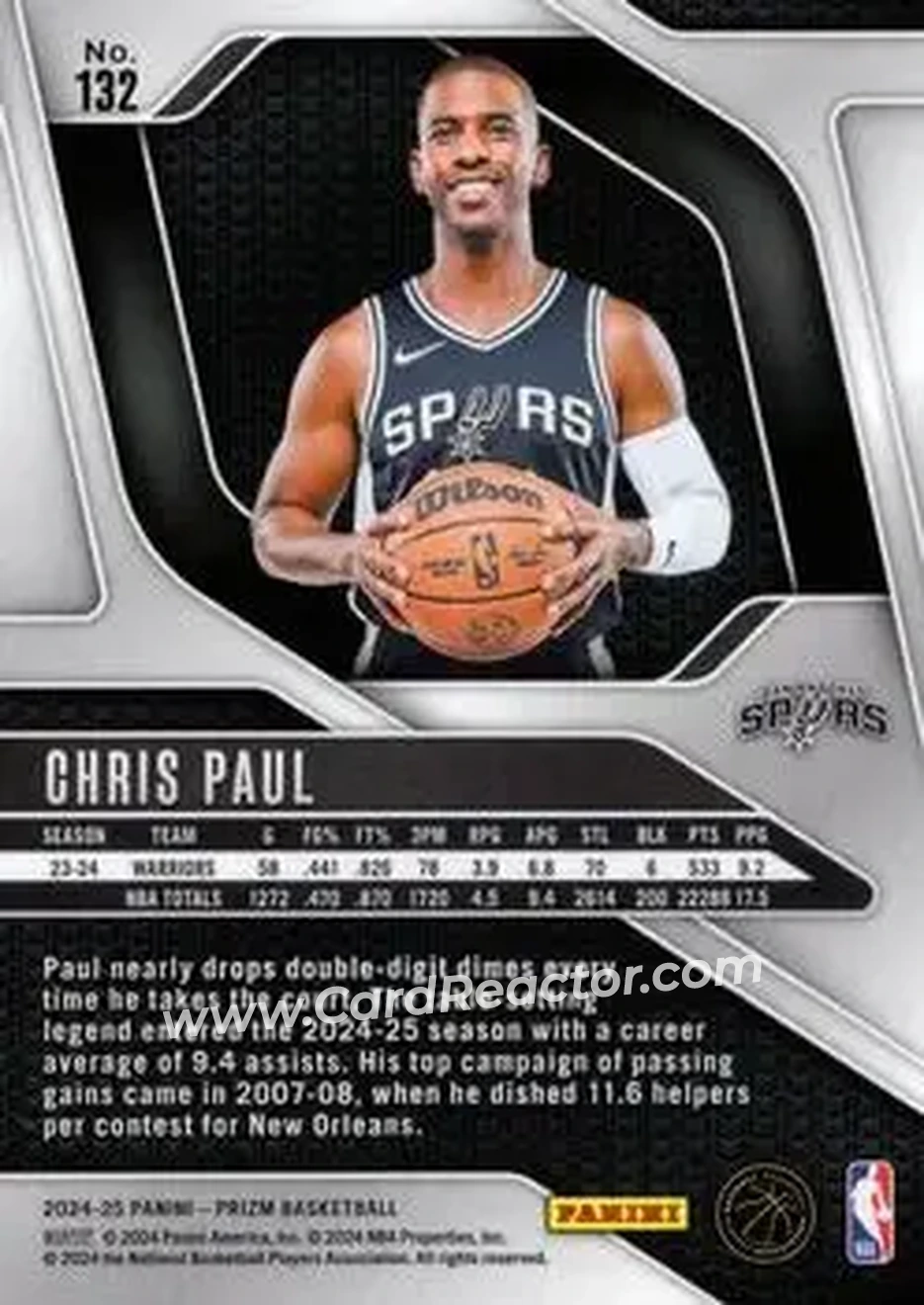 2024-25 Panini Prizm #132 - Chris Paul - San Antonio Spurs - Back