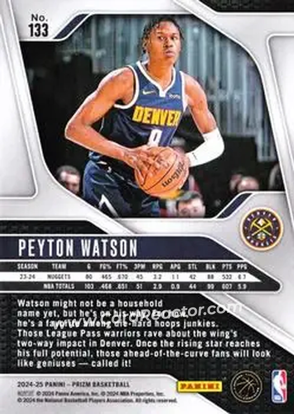 2024-25 Panini Prizm #133 - Peyton Watson - Denver Nuggets - Back