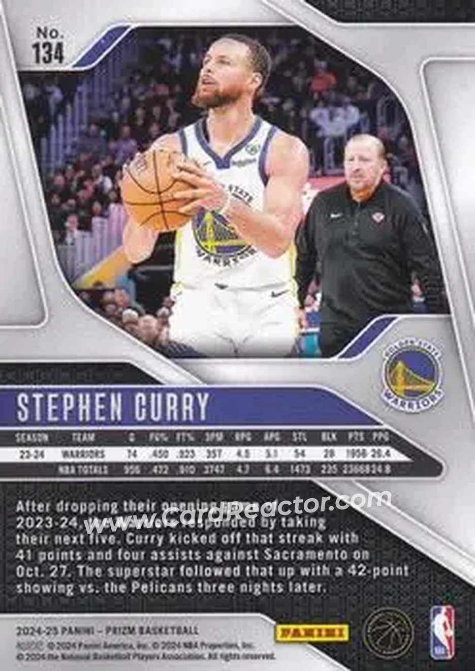 2024-25 Panini Prizm #134 - Stephen Curry - Golden State Warriors - Back