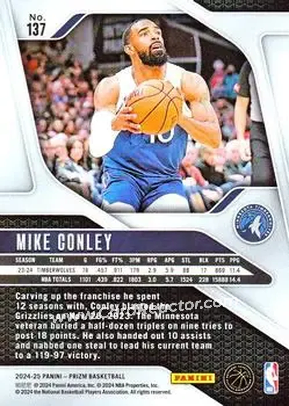 2024-25 Panini Prizm #137 - Mike Conley - Minnesota Timberwolves - Back