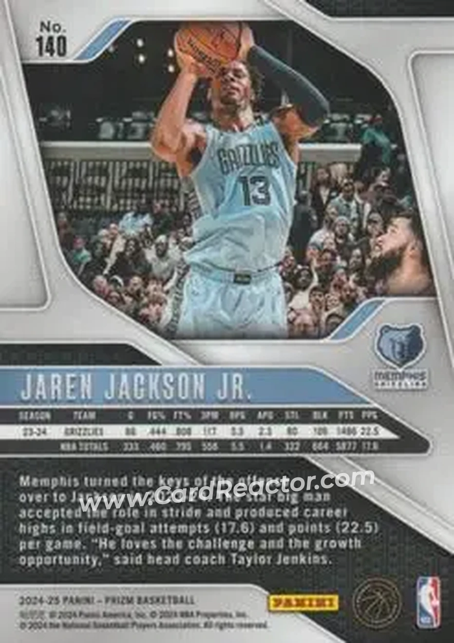 2024-25 Panini Prizm #140 - Jaren Jackson Jr. - Memphis Grizzlies - Back 2024-25 Panini Prizm #140 - Jaren Jackson Jr. - Memphis Grizzlies - Back