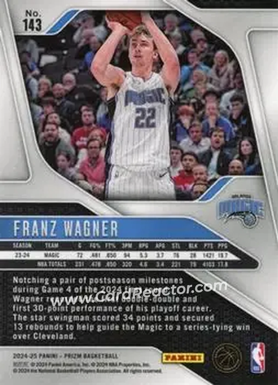2024-25 Panini Prizm #143 - Franz Wagner - Orlando Magic - Back
