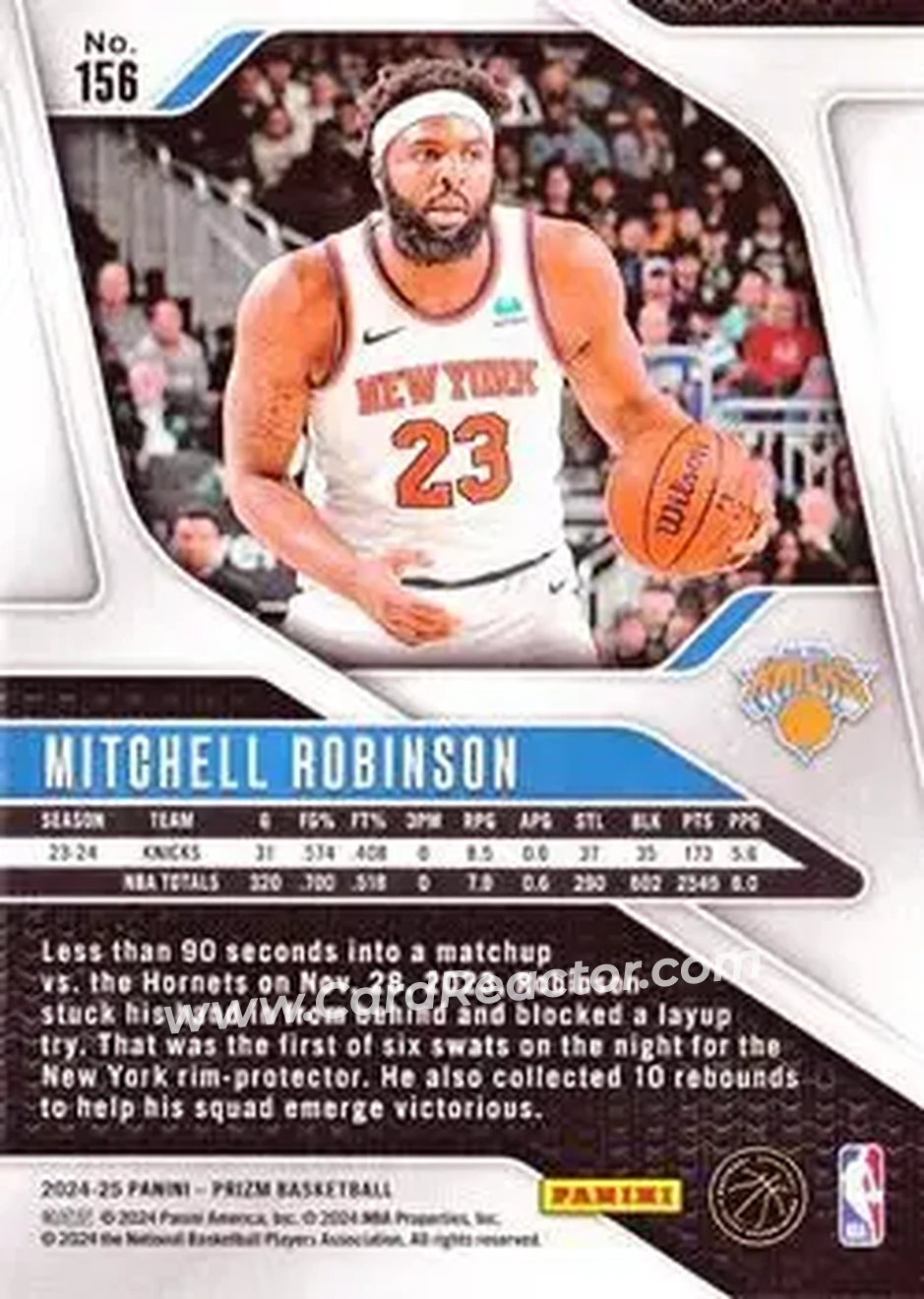 2024-25 Panini Prizm #156 - Mitchell Robinson - New York Knicks - Back