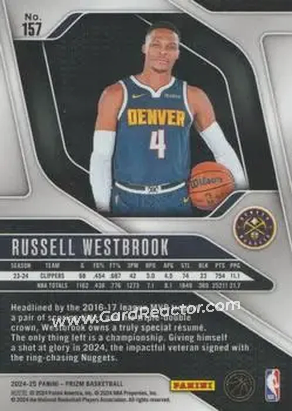 2024-25 Panini Prizm #157 - Russell Westbrook - Denver Nuggets - Back
