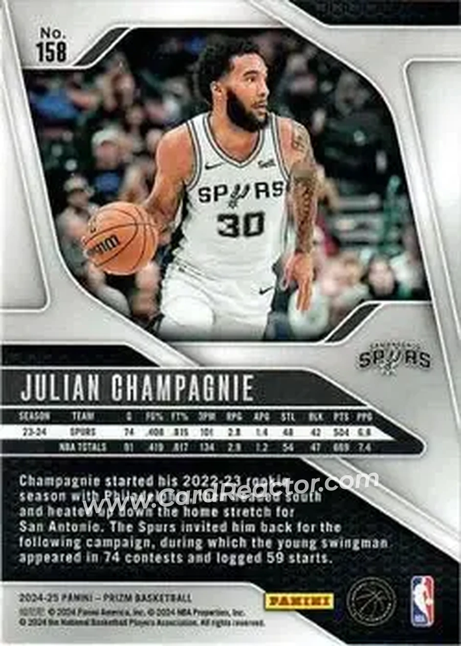 2024-25 Panini Prizm #158 - Julian Champagnie - San Antonio Spurs - Back 2024-25 Panini Prizm #158 - Julian Champagnie - San Antonio Spurs - Back