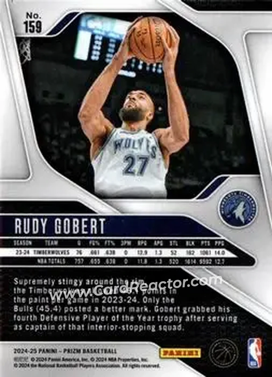2024-25 Panini Prizm #159 - Rudy Gobert - Minnesota Timberwolves - Back 2024-25 Panini Prizm #159 - Rudy Gobert - Minnesota Timberwolves - Back