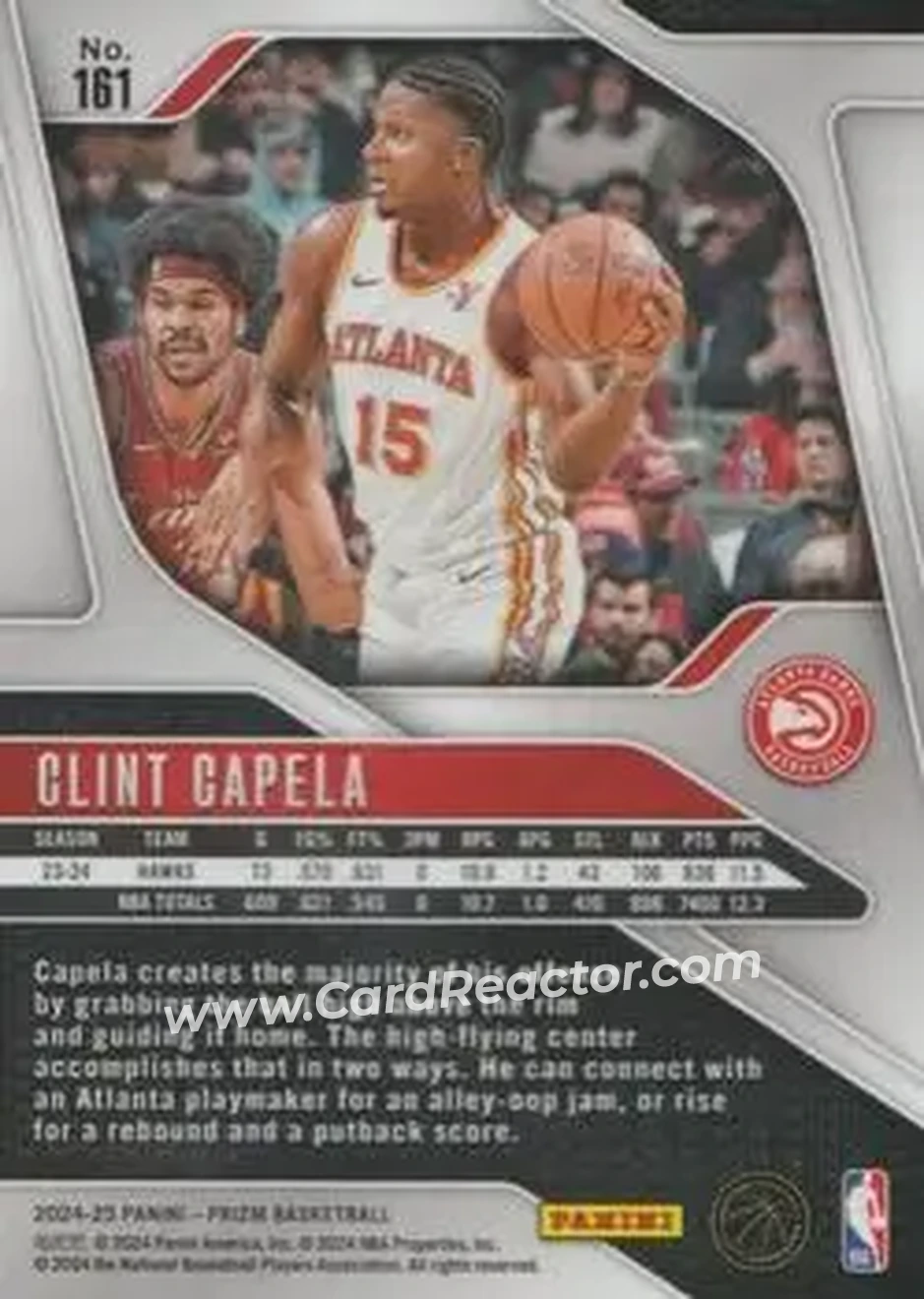 2024-25 Panini Prizm #161 - Clint Capela - Atlanta Hawks - Back 2024-25 Panini Prizm #161 - Clint Capela - Atlanta Hawks - Back