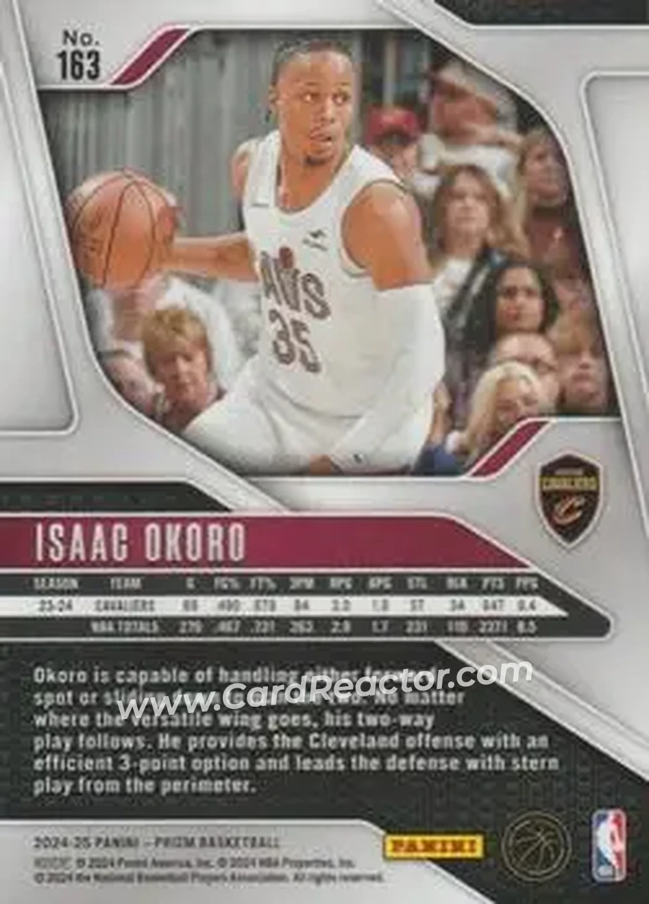 2024-25 Panini Prizm #163 - Isaac Okoro - Cleveland Cavaliers - Back 2024-25 Panini Prizm #163 - Isaac Okoro - Cleveland Cavaliers - Back
