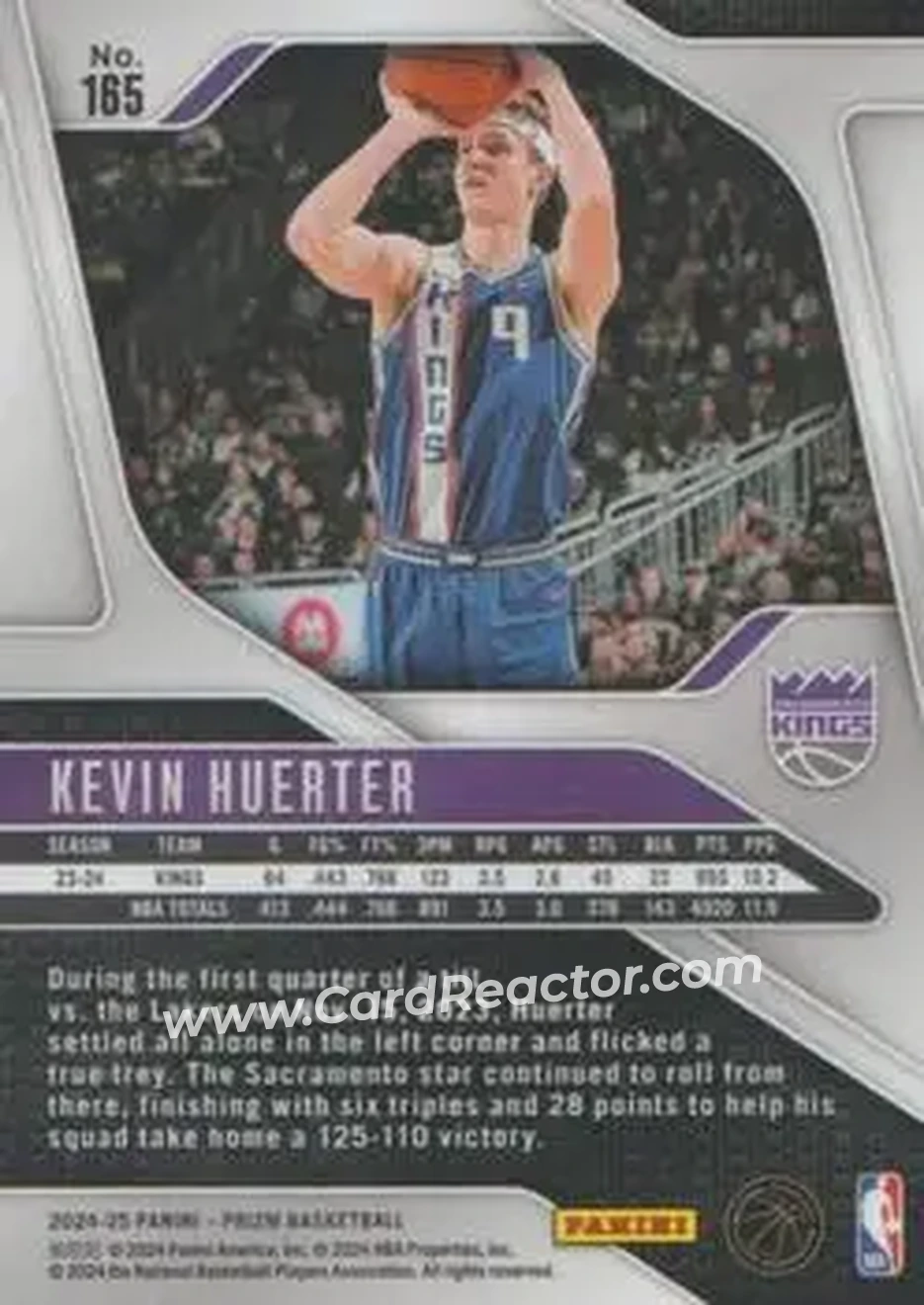2024-25 Panini Prizm #165 - Kevin Huerter - Sacramento Kings - Back