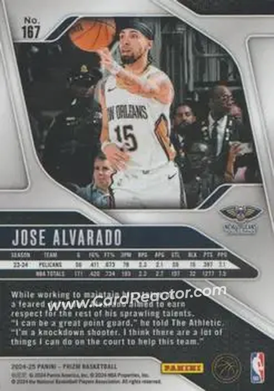 2024-25 Panini Prizm #167 - Jose Alvarado - New Orleans Pelicans - Back