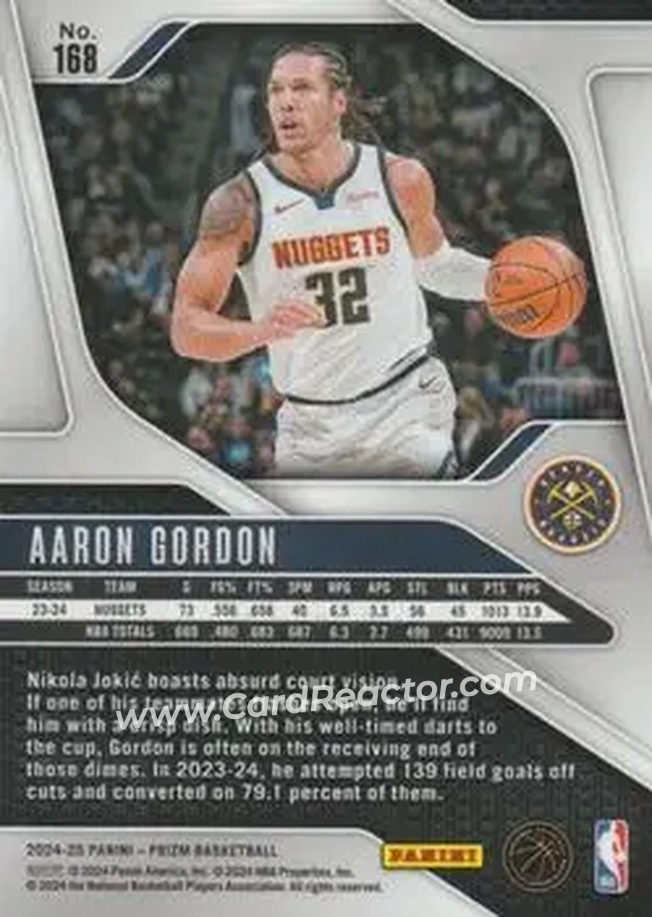 2024-25 Panini Prizm #168 - Aaron Gordon - Denver Nuggets - Back