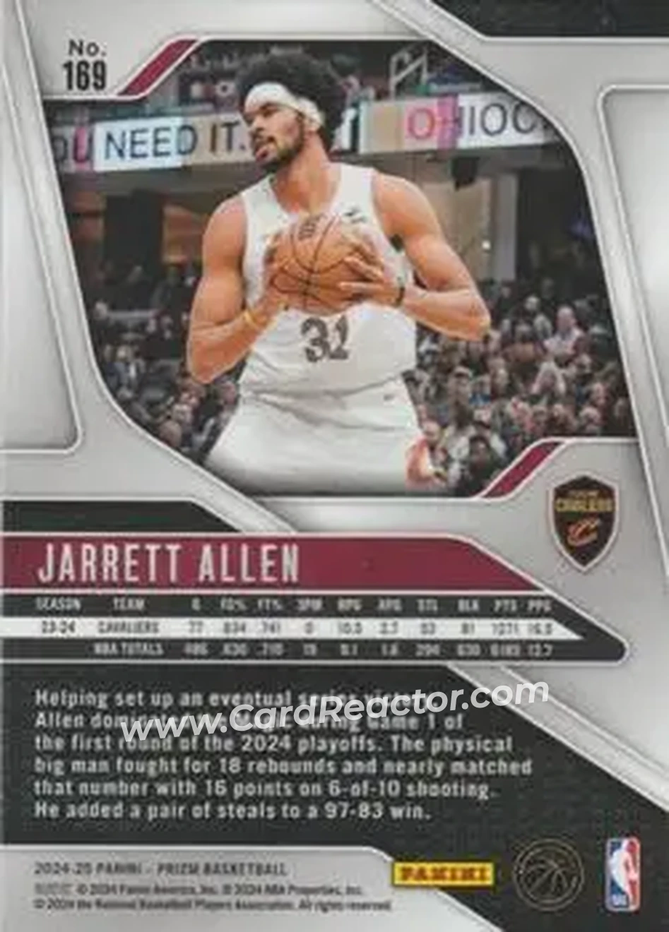 2024-25 Panini Prizm #169 - Jarrett Allen - Cleveland Cavaliers - Back