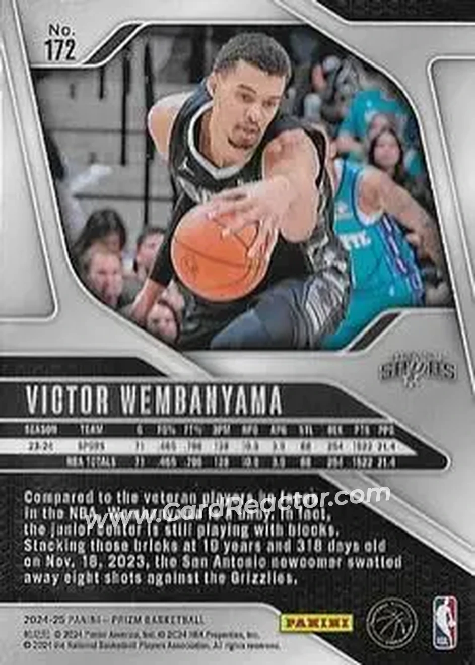 2024-25 Panini Prizm #172 - Victor Wembanyama - San Antonio Spurs - Back 2024-25 Panini Prizm #172 - Victor Wembanyama - San Antonio Spurs - Back