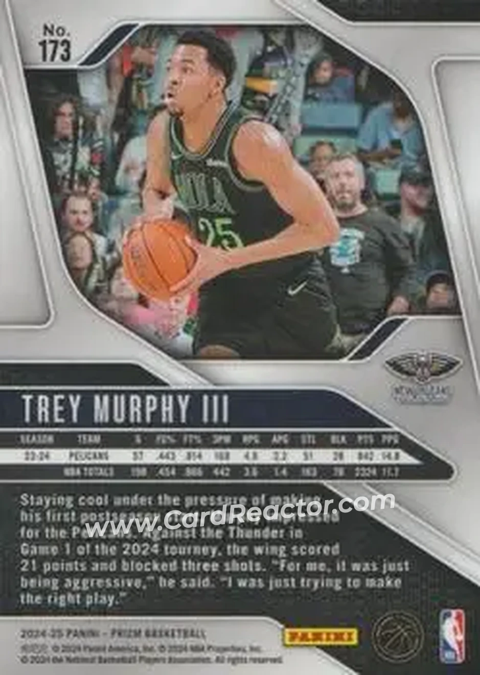 2024-25 Panini Prizm #173 - Trey Murphy III - New Orleans Pelicans - Back
