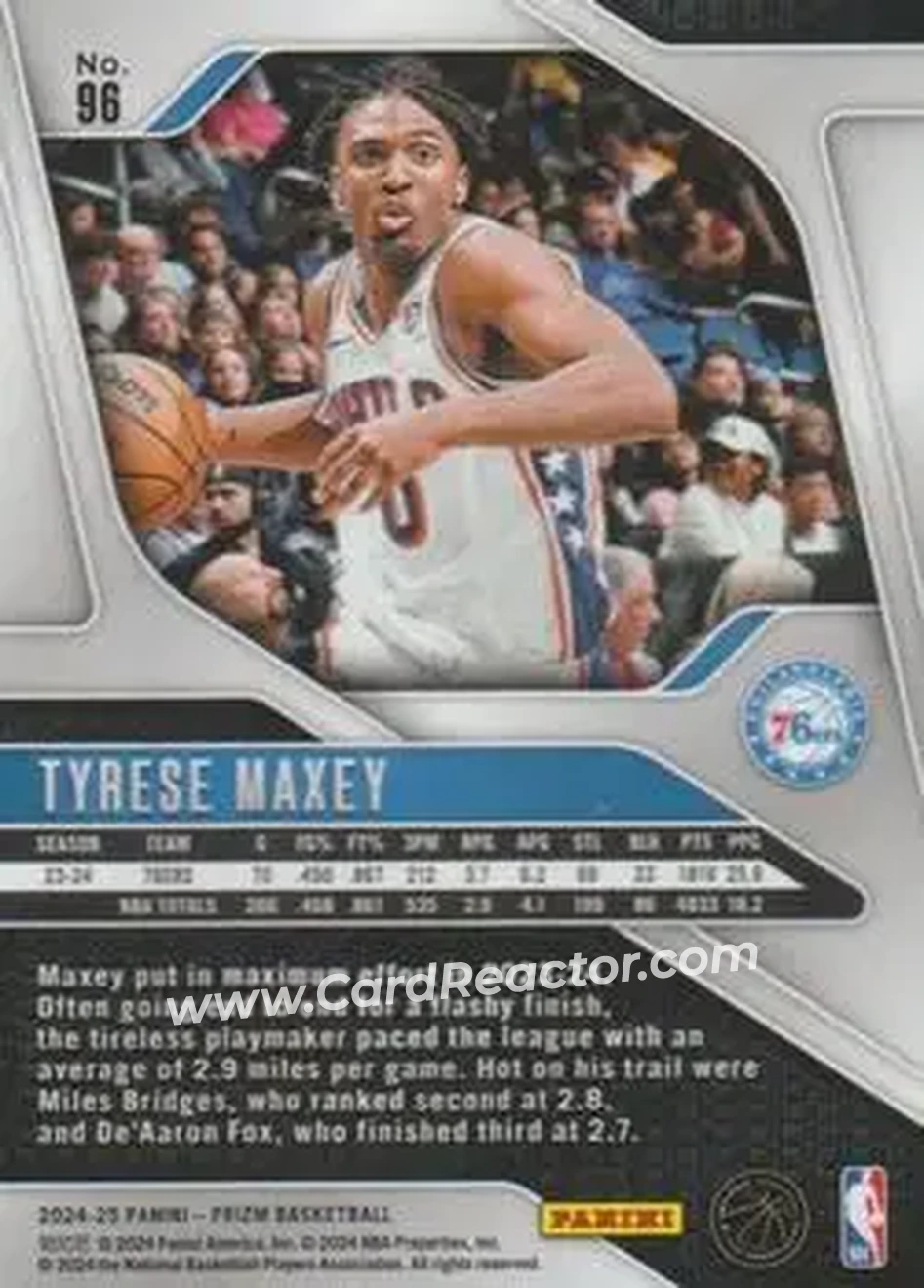 2024-25 Panini Prizm #96 - Tyrese Maxey - Philadelphia 76ers - Back