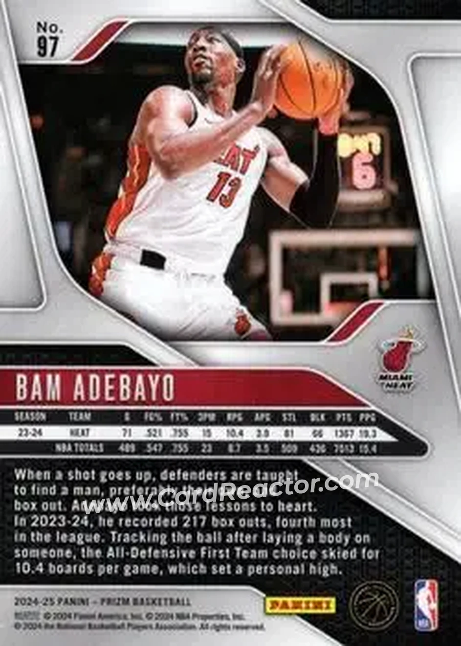 2024-25 Panini Prizm #97 - Bam Adebayo - Miami Heat - Back