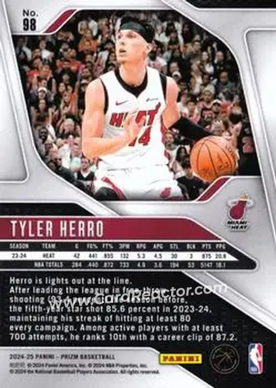 2024-25 Panini Prizm #98 - Tyler Herro - Miami Heat - Back 2024-25 Panini Prizm #98 - Tyler Herro - Miami Heat - Back