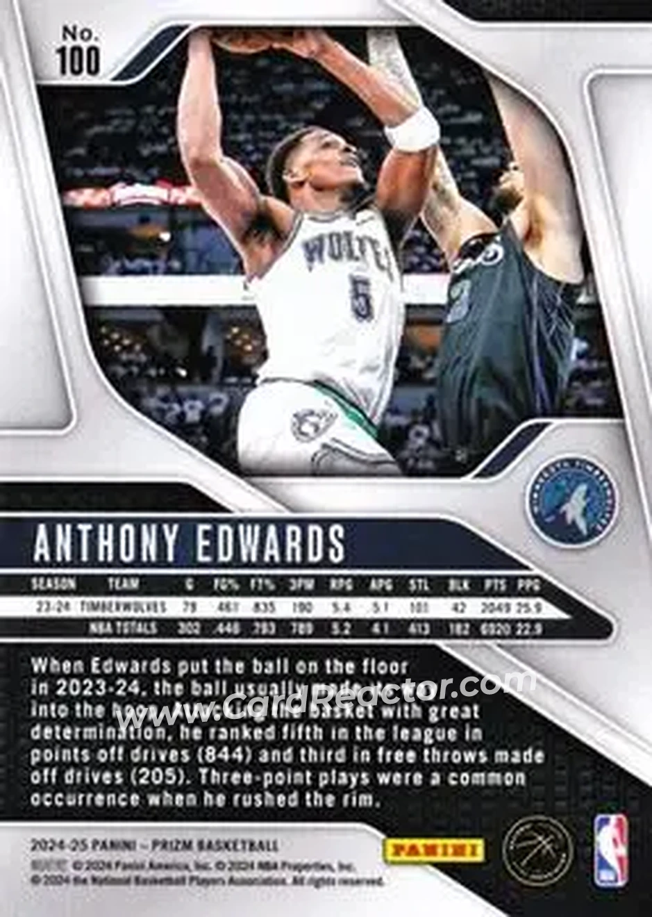 2024-25 Panini Prizm #100 - Anthony Edwards - Minnesota Timberwolves - Back