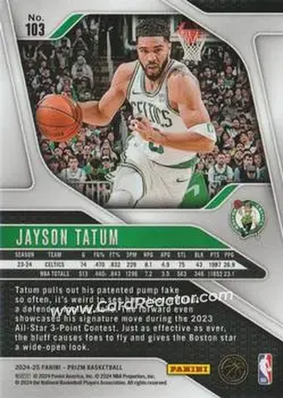 2024-25 Panini Prizm #103 - Jayson Tatum - Boston Celtics - Back