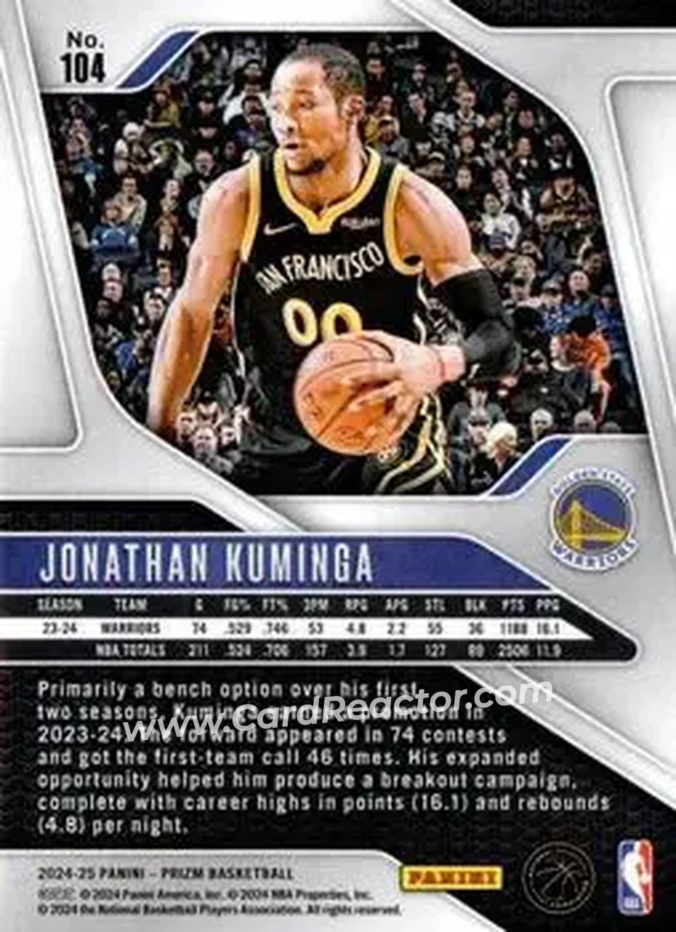 2024-25 Panini Prizm #104 - Jonathan Kuminga - Golden State Warriors - Back