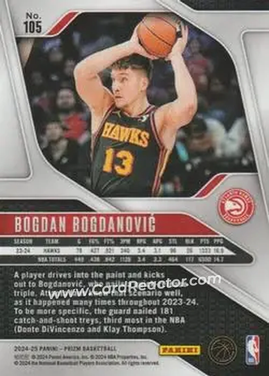 2024-25 Panini Prizm #105 - Bogdan Bogdanović - Atlanta Hawks - Back