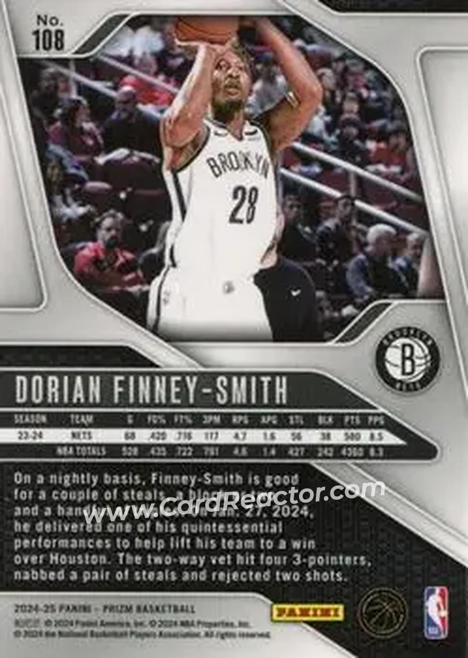 2024-25 Panini Prizm #108 - Dorian Finney-Smith - Brooklyn Nets - Back