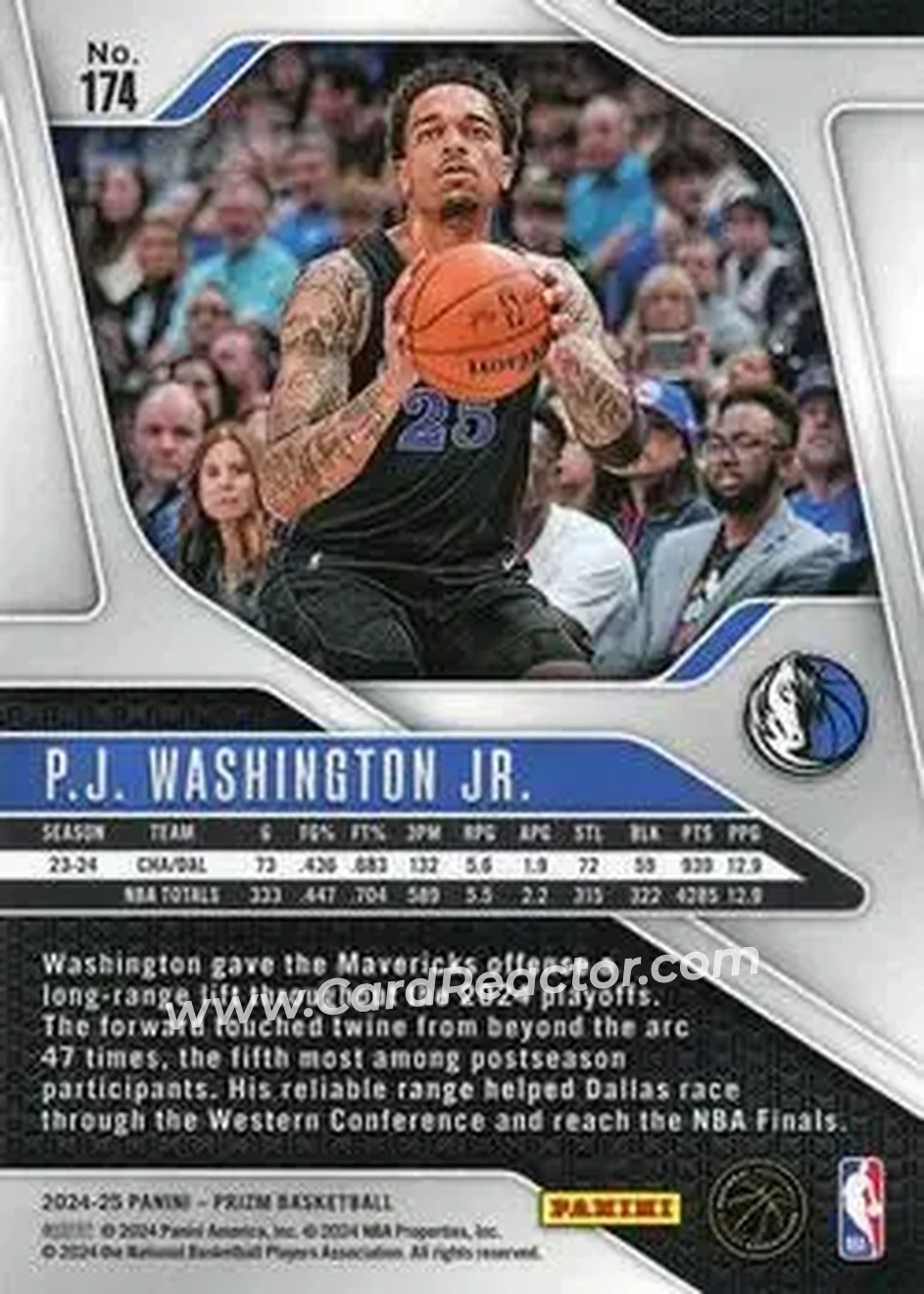 2024-25 Panini Prizm #174 - P.J. Washington - Dallas Mavericks - Back