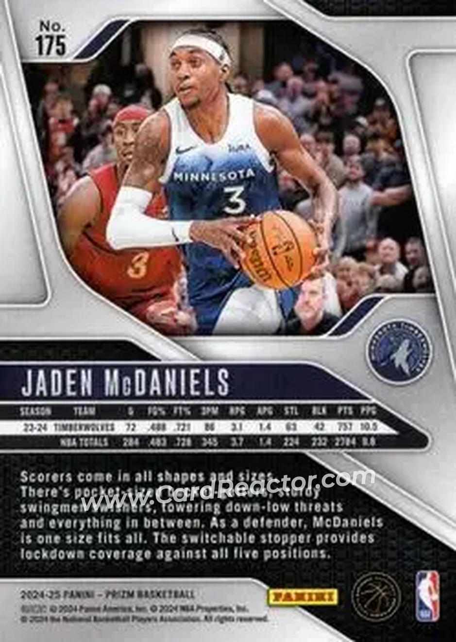2024-25 Panini Prizm #175 - Jaden McDaniels - Minnesota Timberwolves - Back
