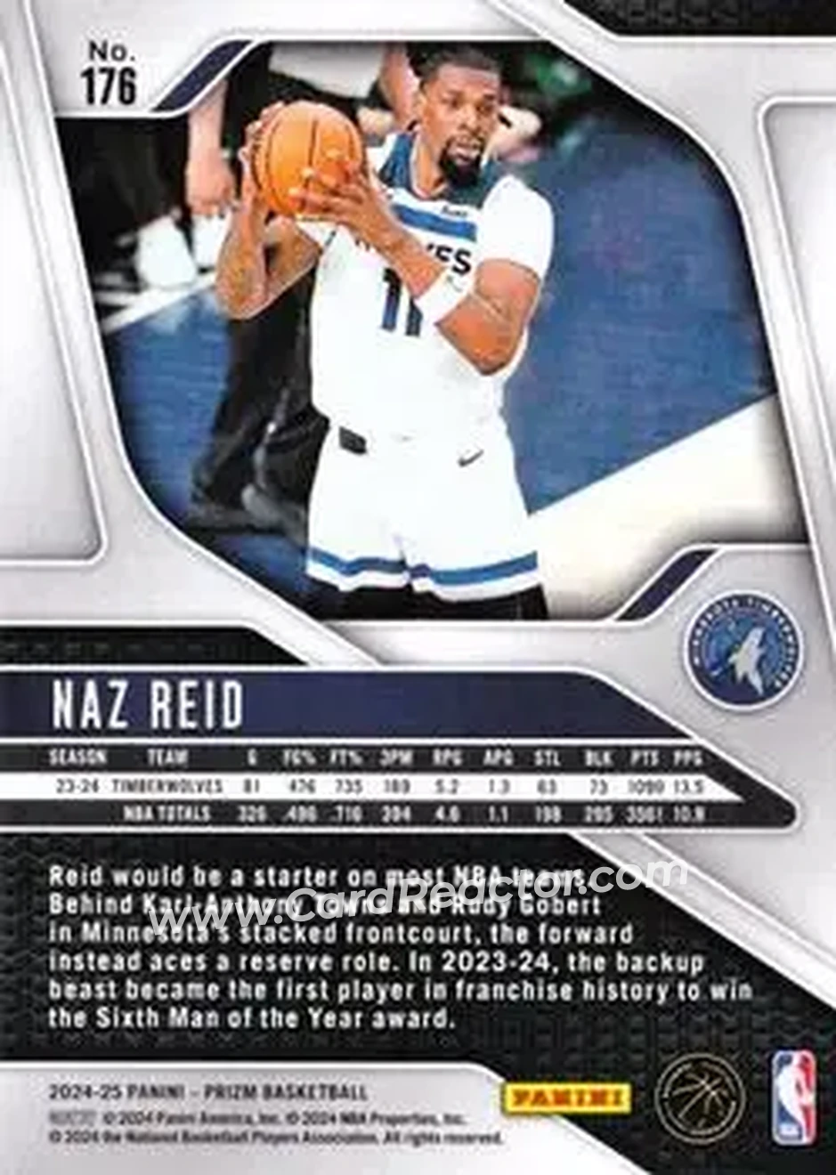 2024-25 Panini Prizm #176 - Naz Reid - Minnesota Timberwolves - Back