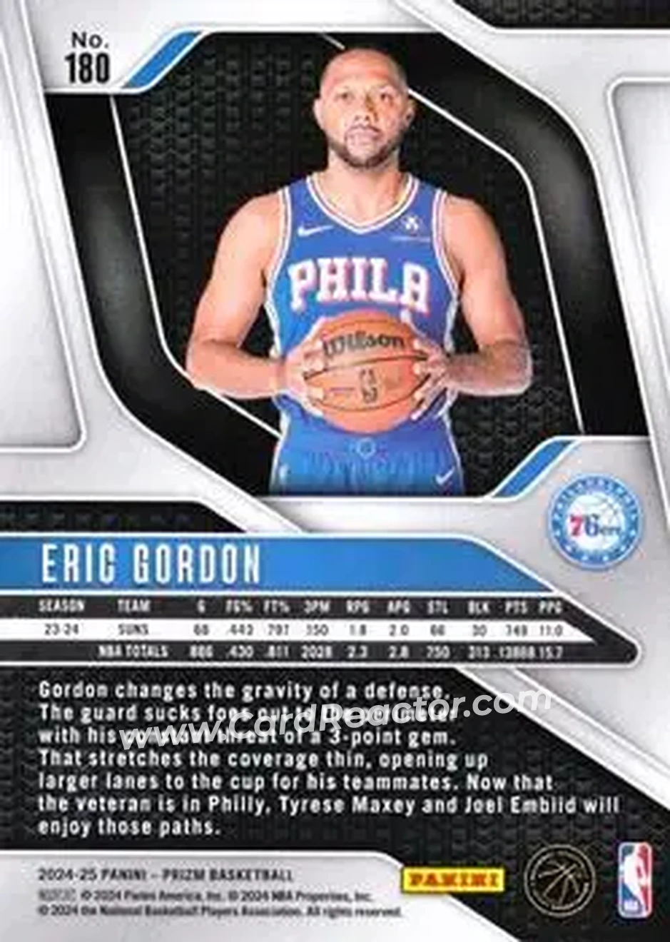 2024-25 Panini Prizm #180 - Eric Gordon - Philadelphia 76ers - Back