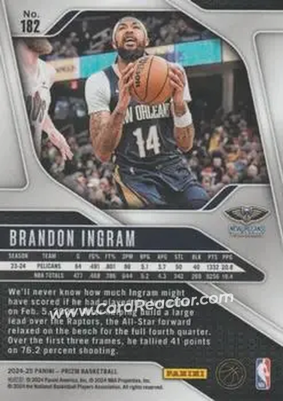 2024-25 Panini Prizm #182 - Brandon Ingram - New Orleans Pelicans - Back