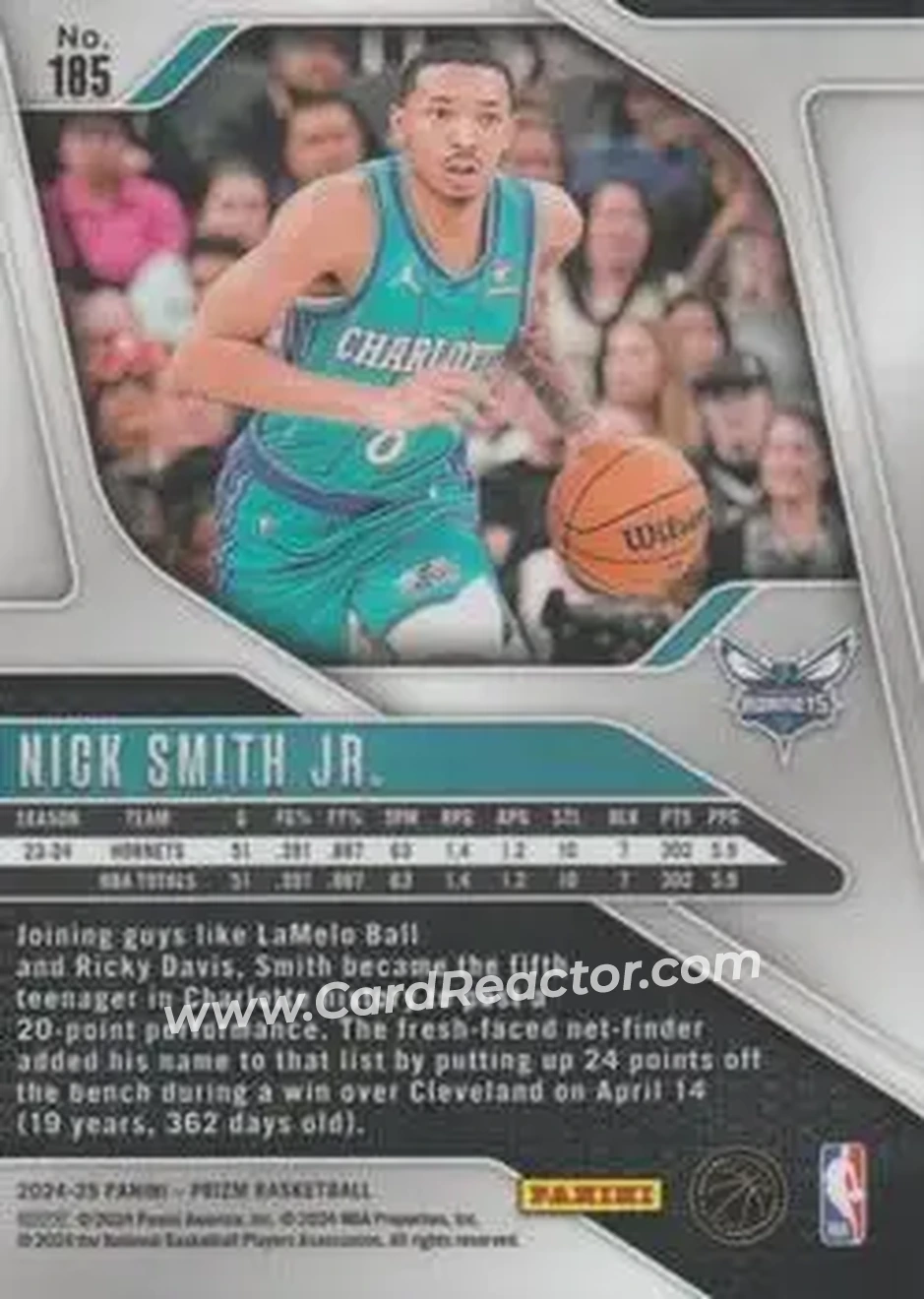 2024-25 Panini Prizm #185 - Nick Smith Jr. - Charlotte Hornets - Back