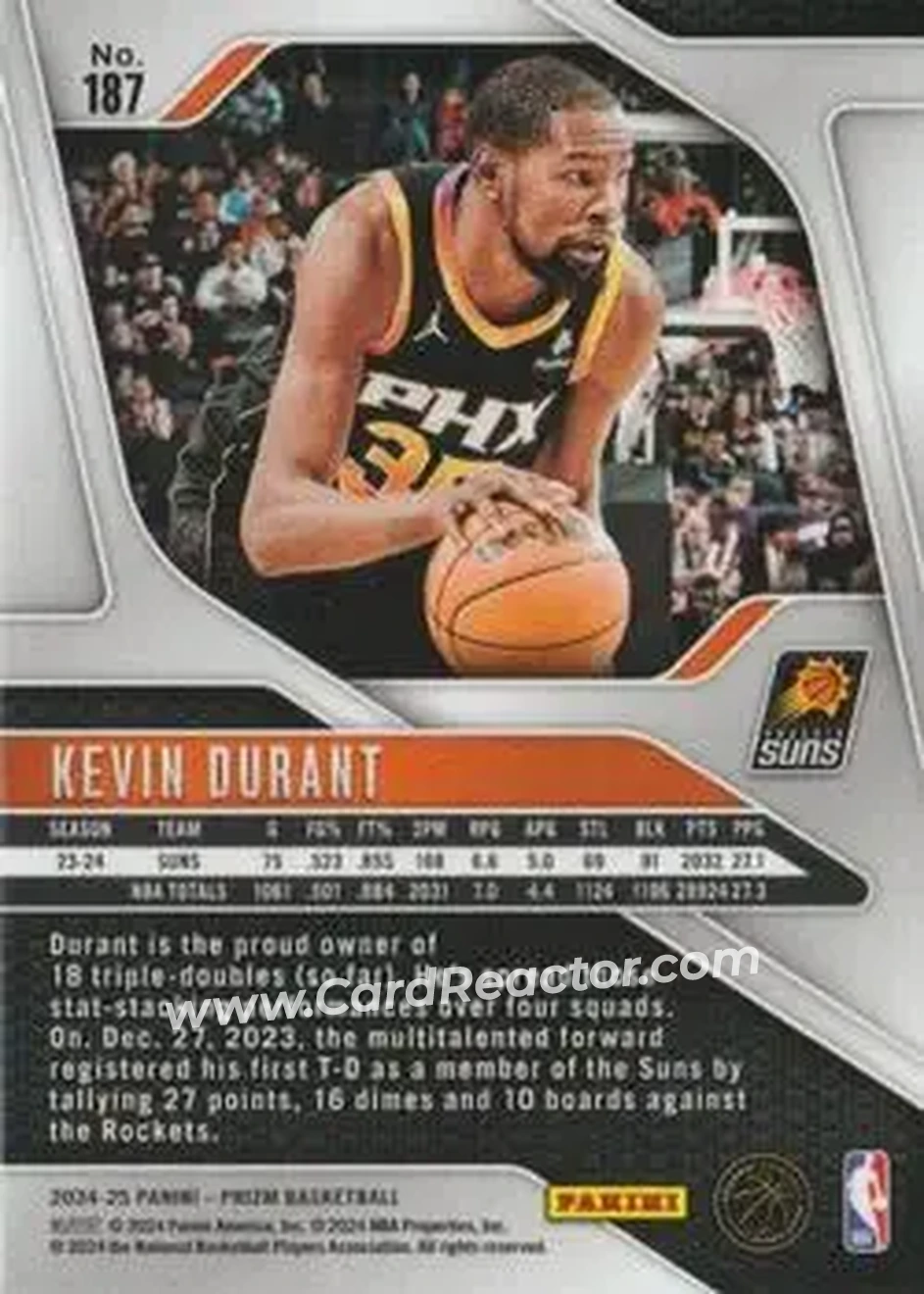 2024-25 Panini Prizm #187 - Kevin Durant - Phoenix Suns - Back