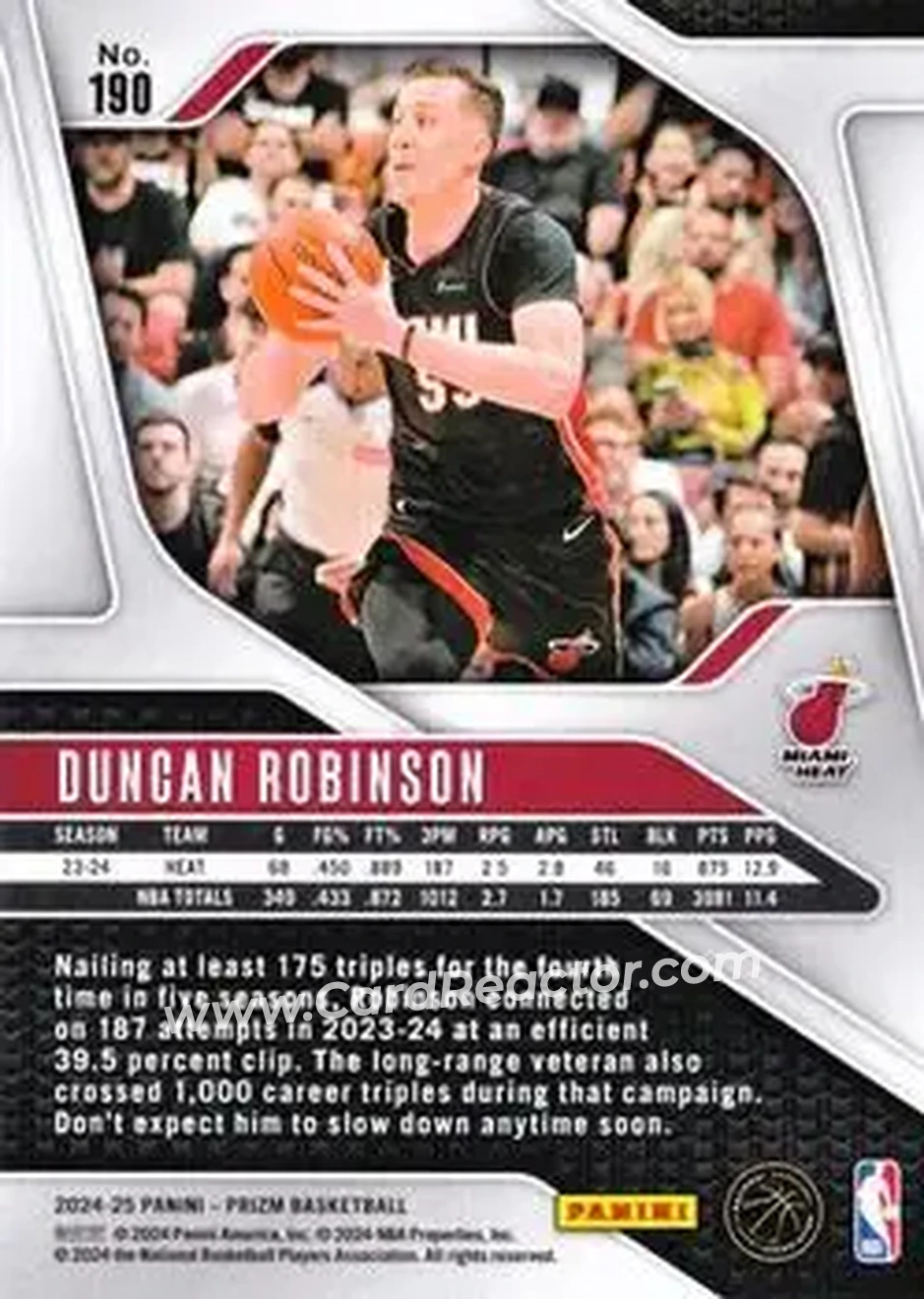 2024-25 Panini Prizm #190 - Duncan Robinson - Miami Heat - Back
